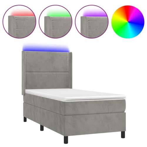 Krevet box spring s madracem LED svjetlosivi 80x200 cm baršun - Svjetlosiva 80 x 200 cm Obično s čavlima Cijena