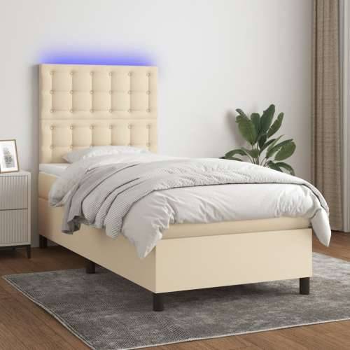 Krevet box spring s madracem LED krem 90x200 cm od tkanine - Krema 90 x 200 cm gumbi Cijena