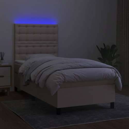 Krevet box spring s madracem LED krem 90x200 cm od tkanine - Krema 90 x 200 cm gumbi Cijena