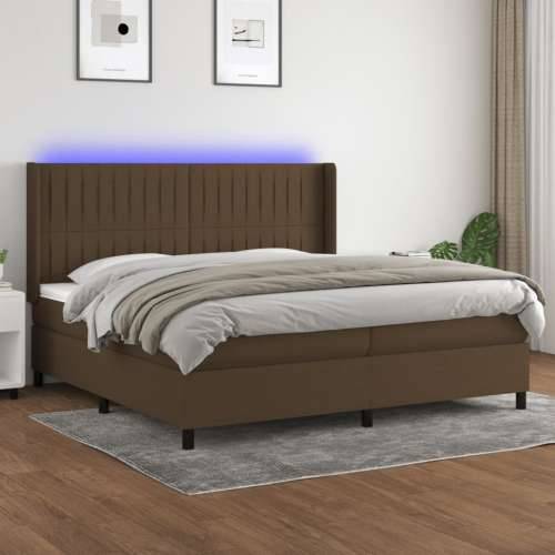 Krevet box spring s madracem LED tamnosmeđi 200x200 cm tkanina - Tamno smeđa 200 x 200 cm Okomite pruge Cijena