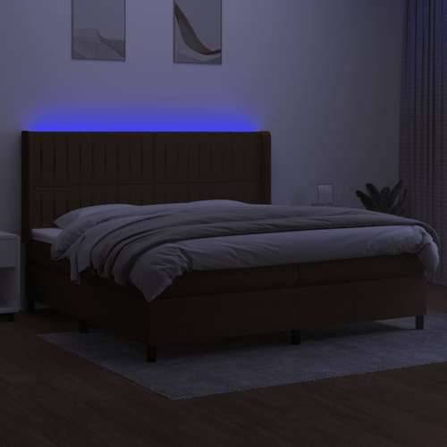 Krevet box spring s madracem LED tamnosmeđi 200x200 cm tkanina - Tamno smeđa 200 x 200 cm Okomite pruge Cijena