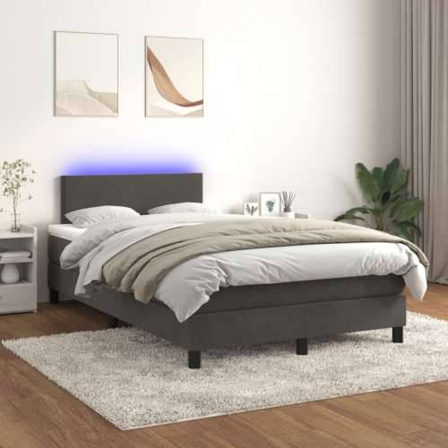 Krevet box spring s madracem LED tamnosivi 120 x 200 cm baršun - Tamno siva 120 x 200 cm Gladak dizajn Cijena
