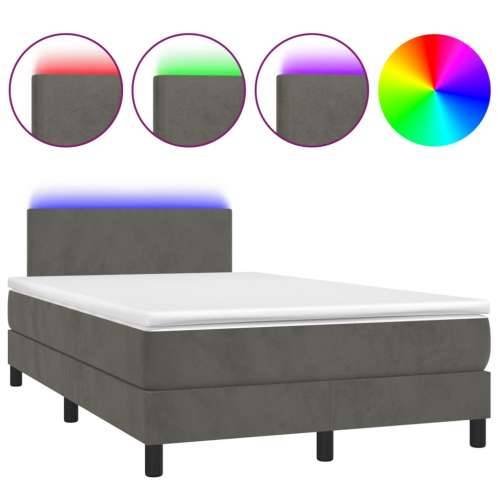Krevet box spring s madracem LED tamnosivi 120 x 200 cm baršun - Tamno siva 120 x 200 cm Gladak dizajn Cijena