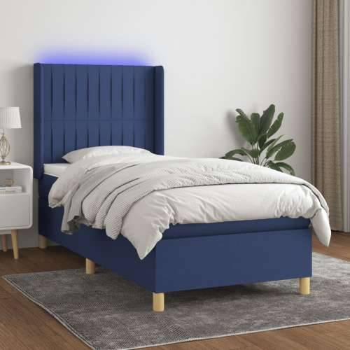 Krevet box spring s madracem LED plavi 90x200 cm od tkanine - Plava 90 x 200 cm Okomite pruge Cijena