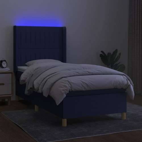 Krevet box spring s madracem LED plavi 90x200 cm od tkanine - Plava 90 x 200 cm Okomite pruge Cijena