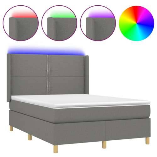 Krevet box spring s madracem LED tamnosivi 140x200 cm tkanina - Tamno siva 140 x 200 cm Obično s čavlima Cijena