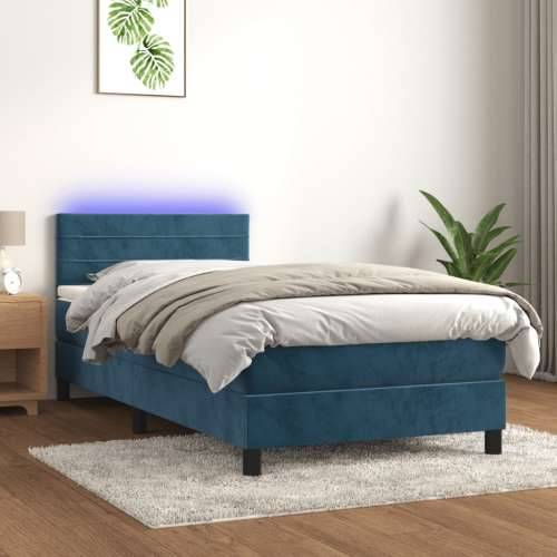 Krevet box spring s madracem LED tamnoplavi 90x200 cm baršun - Tamno plava 90 x 200 cm vodoravne pruge Cijena