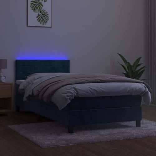 Krevet box spring s madracem LED tamnoplavi 90x200 cm baršun - Tamno plava 90 x 200 cm vodoravne pruge Cijena
