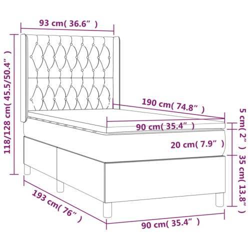 Krevet box spring s madracem LED plavi 90x190 cm od tkanine - Plava 90 x 190 cm Dizajn s gumbima Cijena