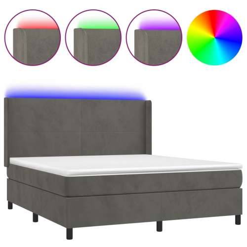 Krevet box spring s madracem LED tamnosivi 180x200 cm baršun - Tamno siva 180 x 200 cm Gladak dizajn Cijena