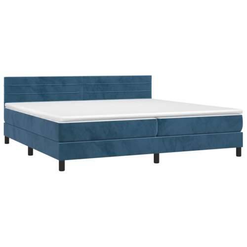 Krevet box spring s madracem LED tamnoplavi 200x200 cm baršun - Tamno plava 200 x 200 cm vodoravne pruge Cijena