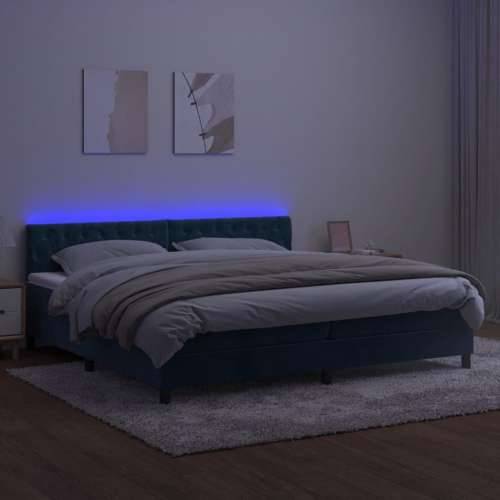 Krevet box spring s madracem LED tamnoplavi 200x200 cm baršun - Tamno plava 200 x 200 cm Dizajn s gumbima Cijena