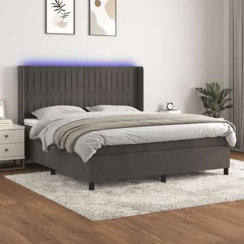 Krevet box spring s madracem LED tamnosivi 160x200 cm baršun - Tamno siva 160 x 200 cm Okomite pruge Cijena