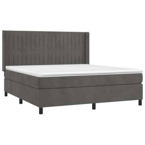 Krevet box spring s madracem LED tamnosivi 160x200 cm baršun - Tamno siva 160 x 200 cm Okomite pruge Cijena