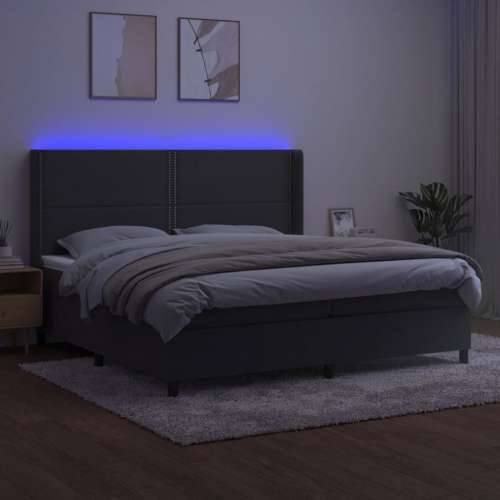 Krevet box spring s madracem LED tamnosivi 200x200 cm baršun - Tamno siva 200 x 200 cm Obično s čavlima Cijena