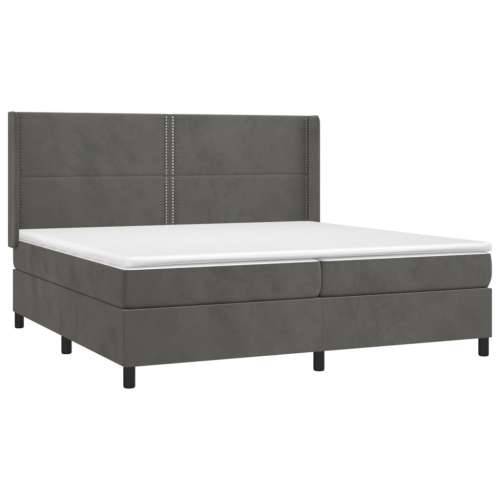 Krevet box spring s madracem LED tamnosivi 200x200 cm baršun - Tamno siva 200 x 200 cm Obično s čavlima Cijena