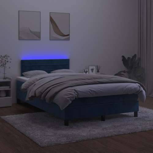 Krevet box spring s madracem LED tamnoplavi 120x200 cm baršun - Tamno plava 120 x 200 cm vodoravne pruge Cijena