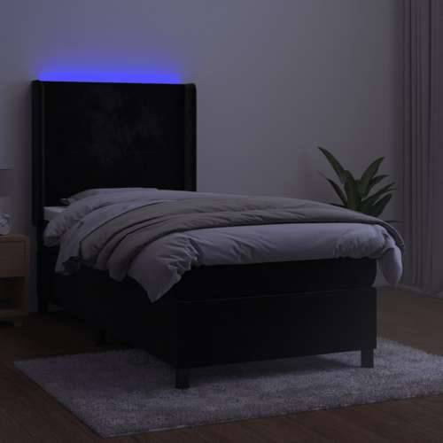 Krevet box spring s madracem LED crni 90x190 cm baršun - Crna 90 x 190 cm Gladak dizajn Cijena