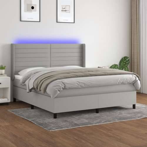 Krevet box spring s madracem LED svjetlosivi 180x200 cm tkanina - Svjetlosiva 180 x 200 cm vodoravne pruge Cijena