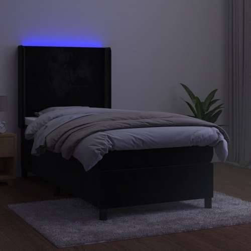 Krevet box spring s madracem LED crni 100x200 cm baršun - Crna 100 x 200 cm Gladak dizajn Cijena
