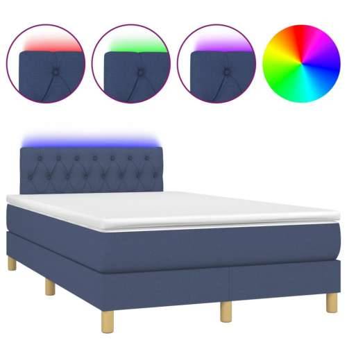 Krevet box spring s madracem LED plavi 120 x 200 cm od tkanine - Plava 120 x 200 cm Dizajn s gumbima Cijena