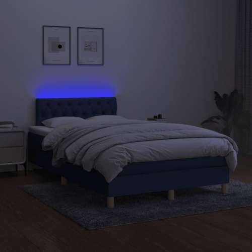 Krevet box spring s madracem LED plavi 120 x 200 cm od tkanine - Plava 120 x 200 cm Dizajn s gumbima Cijena