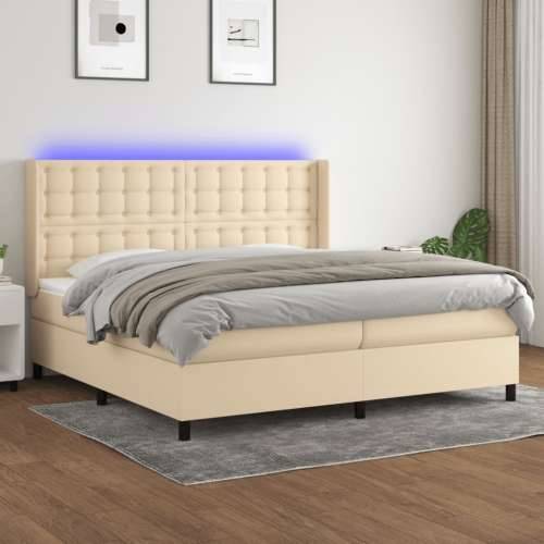 Krevet box spring s madracem LED krem 200x200 cm od tkanine - Krema 200 x 200 cm gumbi Cijena