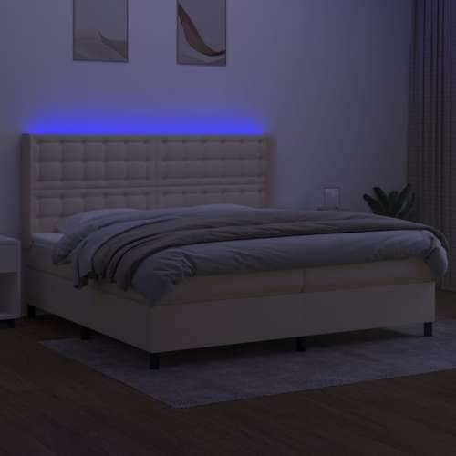 Krevet box spring s madracem LED krem 200x200 cm od tkanine - Krema 200 x 200 cm gumbi Cijena