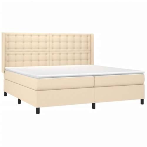 Krevet box spring s madracem LED krem 200x200 cm od tkanine - Krema 200 x 200 cm gumbi Cijena