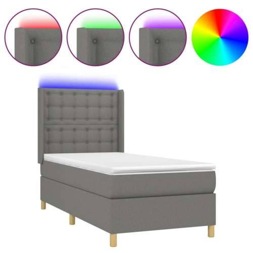 Krevet box spring s madracem LED tamnosivi 90x200 cm tkanina - Tamno siva 90 x 200 cm gumbi Cijena