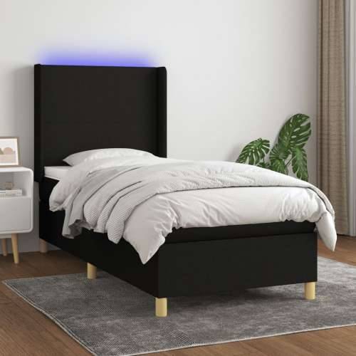 Krevet box spring s madracem LED crni 90x200 cm od tkanine - Crna 90 x 200 cm Gladak dizajn Cijena