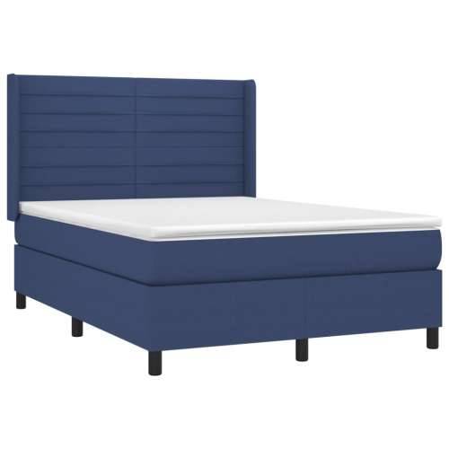 Krevet box spring s madracem LED plavi 140x190 cm od tkanine - Plava 140 x 190 cm vodoravne pruge Cijena