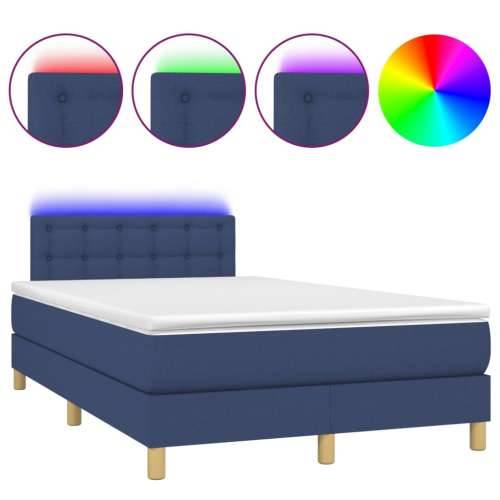 Krevet box spring s madracem LED plavi 120 x 200 cm od tkanine - Plava 120 x 200 cm gumbi Cijena
