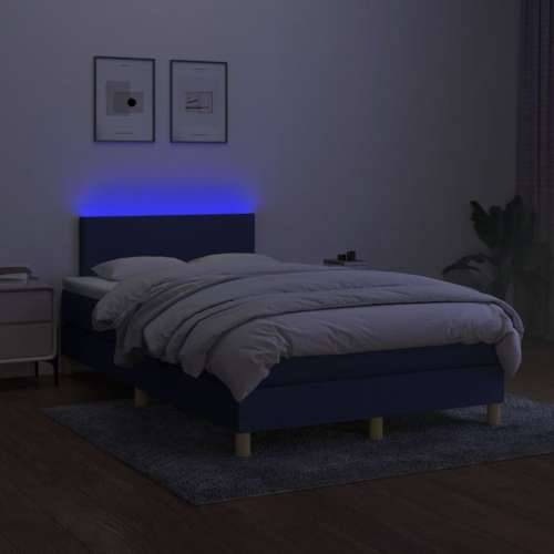 Krevet box spring s madracem LED plavi 120 x 200 cm od tkanine - Plava 120 x 200 cm Gladak dizajn Cijena