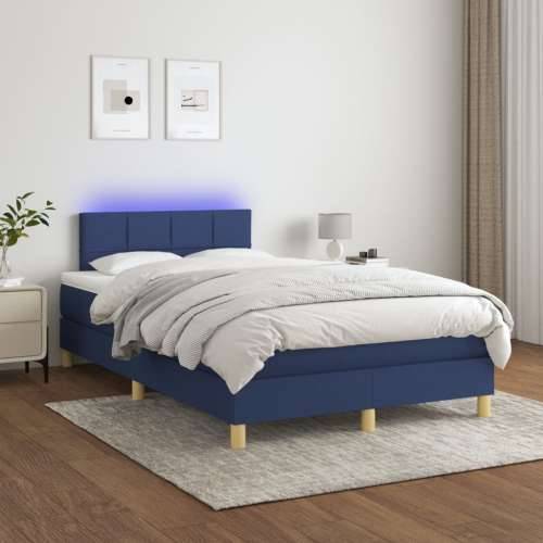 Krevet box spring s madracem LED plavi 120 x 200 cm od tkanine - Plava 120 x 200 cm Blok s kvadratima Cijena