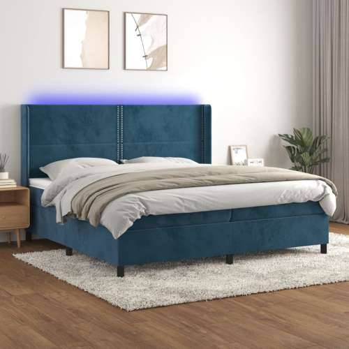 Krevet box spring s madracem LED tamnoplavi 200x200 cm baršun - Tamno plava 200 x 200 cm Obično s čavlima Cijena