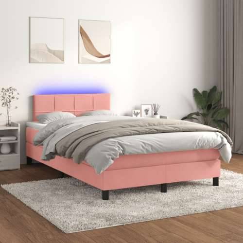 Krevet box spring s madracem LED ružičasti 120x200cm baršunasti - Ružičasta 120 x 200 cm Blok s kvadratima Cijena