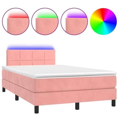Krevet box spring s madracem LED ružičasti 120x200cm baršunasti - Ružičasta 120 x 200 cm Blok s kvadratima Cijena