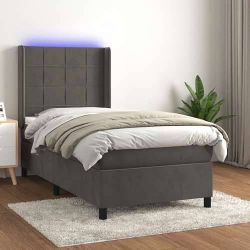 Krevet box spring s madracem LED tamnosivi 80 x 200 cm baršun - Tamno siva 80 x 200 cm Blok s kvadratima Cijena