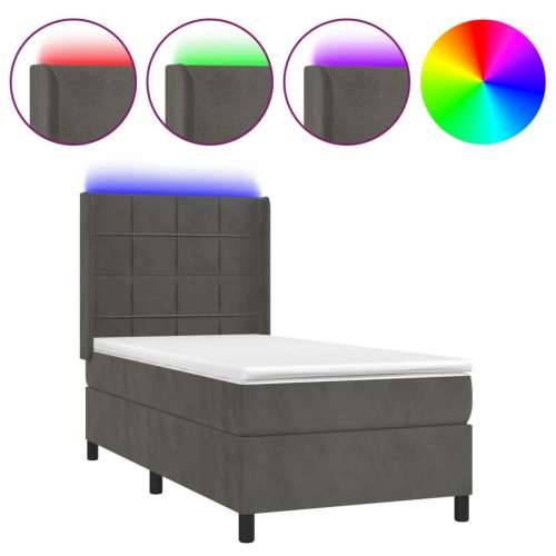 Krevet box spring s madracem LED tamnosivi 80 x 200 cm baršun - Tamno siva 80 x 200 cm Blok s kvadratima Cijena
