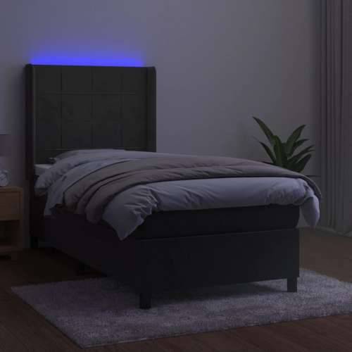 Krevet box spring s madracem LED tamnosivi 80 x 200 cm baršun - Tamno siva 80 x 200 cm Blok s kvadratima Cijena