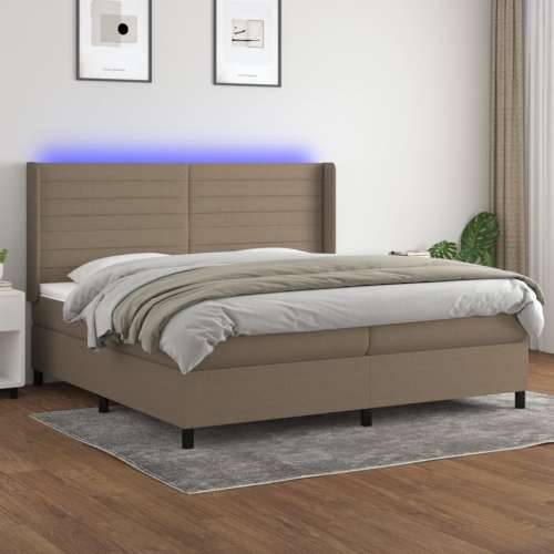 Krevet box spring s madracem LED smeđesivi 200x200 cm tkanina - Sivo-smeđa 200 x 200 cm vodoravne pruge Cijena