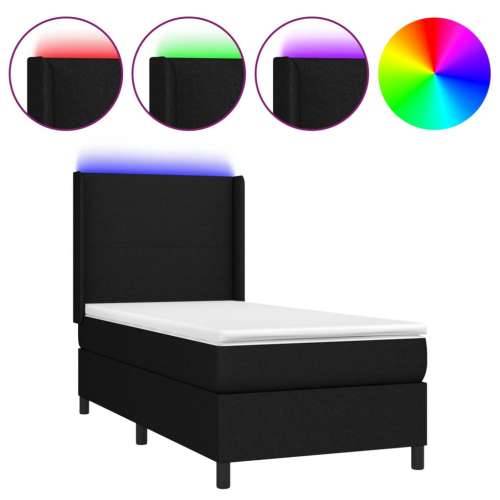 Krevet box spring s madracem LED crni 100x200 cm od tkanine - Crna 100 x 200 cm Gladak dizajn Cijena