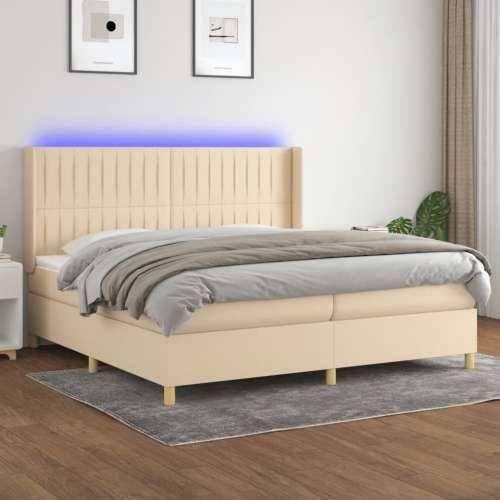 Krevet box spring s madracem LED krem 200x200 cm od tkanine - Krema 200 x 200 cm Okomite pruge Cijena