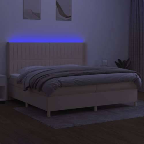 Krevet box spring s madracem LED krem 200x200 cm od tkanine - Krema 200 x 200 cm Okomite pruge Cijena