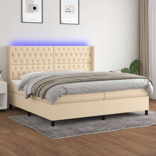 Krevet box spring s madracem LED krem 200x200 cm od tkanine - Krema 200 x 200 cm Dizajn s gumbima Cijena