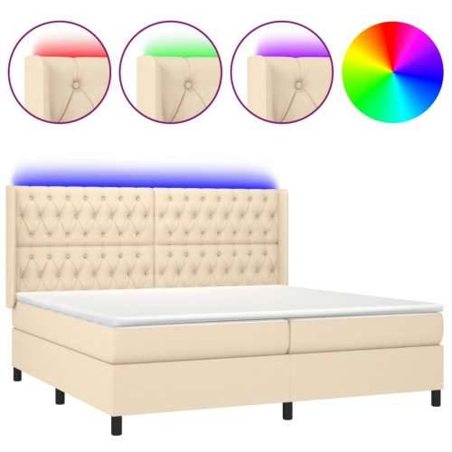 Krevet box spring s madracem LED krem 200x200 cm od tkanine - Krema 200 x 200 cm Dizajn s gumbima Cijena