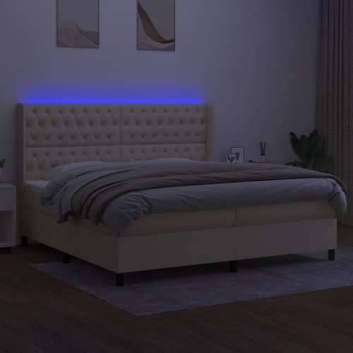 Krevet box spring s madracem LED krem 200x200 cm od tkanine - Krema 200 x 200 cm Dizajn s gumbima Cijena
