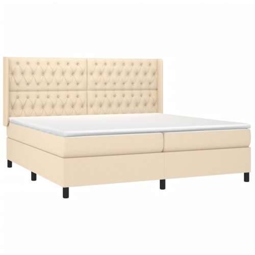 Krevet box spring s madracem LED krem 200x200 cm od tkanine - Krema 200 x 200 cm Dizajn s gumbima Cijena