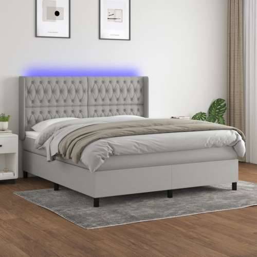Krevet box spring s madracem LED svjetlosivi 180x200 cm tkanina - Svjetlosiva 180 x 200 cm Dizajn s gumbima Cijena